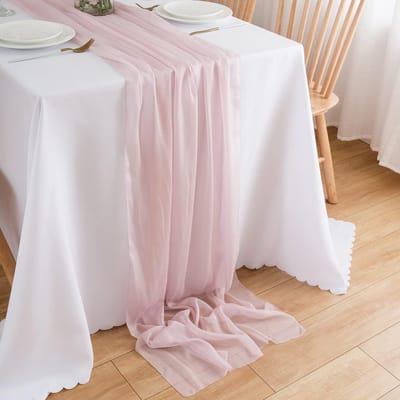 Chiffon tafelloper 75 x 300 cm, roze, dunne decoratieve stof tafelloper bruiloft tafeldecoratie tafelkleed decoratief stof, TC10-14