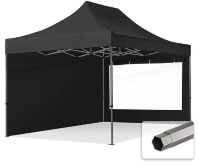 3x4,5m Easy Up partytent Vouwpaviljoen, PREMIUM staal 40mm met zijwanden (panorama), zwart