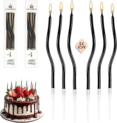 Verjaardagskaarsen Set - Gedraaide Kaarsen - Taart Decoratie - Spiraalvormig Design - 12 Stuks - Zwart