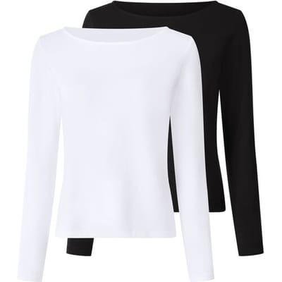 ESMARA Set van 2 dames longsleeves (Zwart/wit, XS (32/34))