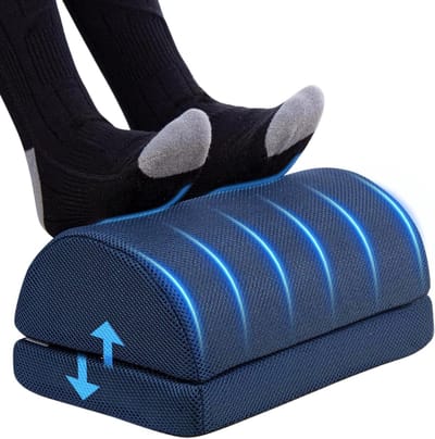 Todeco Bureauvoetsteun met 2 opties, ergonomische voetsteun, traagschuim met een niet-glijdende bodem, wasbare en intrekbare hoes voor thuis, reizen