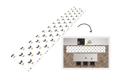 Keukenloper - Loper keuken - Panda - Zwart - Wit - Patroon - 300x50 cm - Keukenloper vinyl