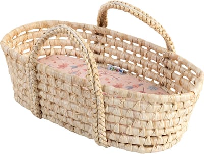 howa Poppen Draagmand "miniflowers" Zeegras incl. Matrasje voor Poppen tot 50cm 1406