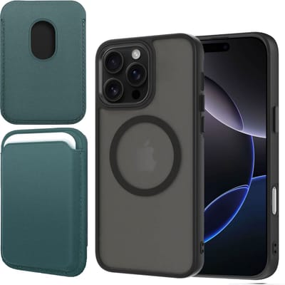 Hoesje + Pasjeshouder geschikt voor iPhone 16 Pro - Portemonnee geschikt voor MagSafe - Magnetisch - Pasjes Houder - Creditcardhouder - Turqoise