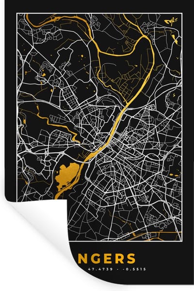 Muurstickers - Sticker Folie - Kaart – Stadskaart – Angers - Plattegrond – Frankrijk - 20x30 cm - Plakfolie - Muurstickers Kinderkamer - Zelfklevend Behang - Zelfklevend behangpapier - Stickerfolie