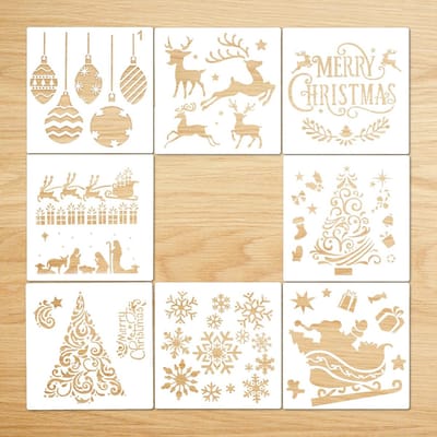 JHUBERS- Kerst Stencils 8 Stuks - Sjablonen voor Schilderen - Herbruikbaar en Wasbaar - 13 x 13cm - Patronen voor DIY Decoratie - Flexibel en Duurzaam