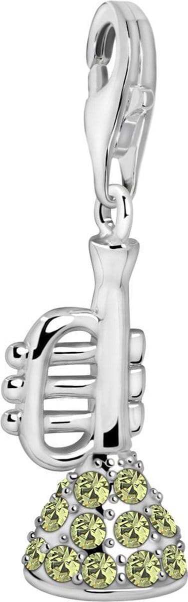 Quiges – 925 - Zilver – Charm - Bedel - Hanger - Muziek Instrument Trompet - met – sterling - zilver - karabijnslot - geschikt - voor - Bedelarmband HC219