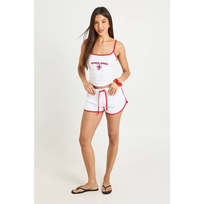 boohoo Dames Runner Sweat Short Met Contrasterende Bies | Wit | Maat: Small