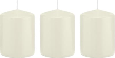 Trend Candles Cilinderkaars/stompkaars - 3x - ivoorwit - 6 x 8 cm - 29 branduren - met brandvertragende folie