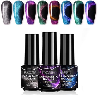 NAXSIR 9D Cat's Eye Gel Nagellak Set | 8 Vibrerende Kleuren (7ML) | UV/LED Hardschijf | Glitter & Diamant-effect | 3D Glanzend | DIY Nagel Art Thuis | Geschenk Idea voor Party & Feest
