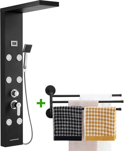 Auralum Max Douchepaneel - 4 in 1 douchesysteem - Doucheset met Mengkraan en Douchekop - Digitaal Display - Spa Jets - Waterval - RVS - Douche Combinatie Set