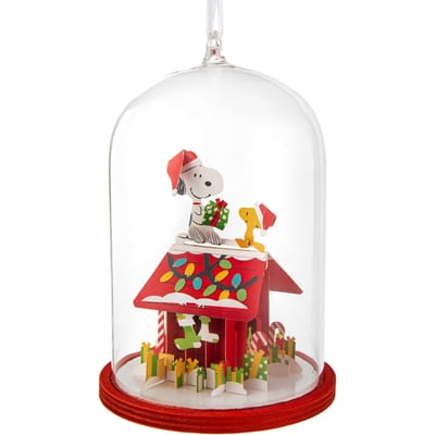 Hallmark Mixed Figural Signature Snoopy in Glass Cloche Tree Ornament