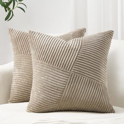 Famanu – Corduroy ribfluweel kussenhoezen set van 2 (40x40 cm) – boho windmolen/strepen patroon – zacht – woondecoratie