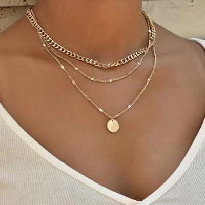 Joboly Schakel Ketting Muntje Coin 3 Layer - Dames - Goudkleurig - 40 cm + 5 cm