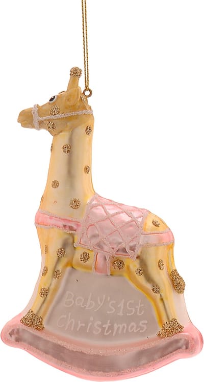 Viv! Christmas Kerstornament - Baby's Eerste Kerst Giraffe - kraamcadeau meisje - glas - roze - 13cm