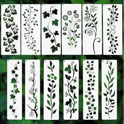 SnelShoppen - 12 Stencils voor Schilderen op Hout, Herbruikbare Sjablonen met Bladeren en Bloemen, DIY Creatief Knutselmateriaal voor Beginners en Gev