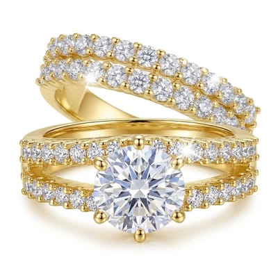 Wit goudkleurige ring set dames maat 6 met steen ronde transparante steen 6 klauwzetting ring set 2 delig pavé ring met transparante stenen