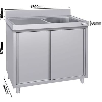 GGM Gastro Spülschrank ECO - 1200x700mm - mit 1 Becken rechts Zilver