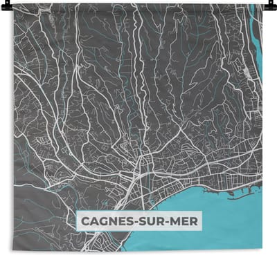 Wandkleed - Wanddoek - Cagnes-sur-Mer - Frankrijk - Plattegrond - Kaart - Stadskaart - 180x180 cm - Wandtapijt
