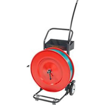 Premium X dispenserwagen, voor omsnoeringsband met kern Ø 406 mm, 4 wielen, met wielrem & draadstang, staal, rood-zwart