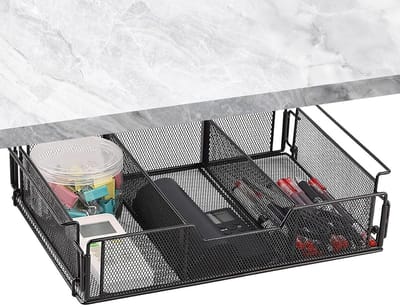 Onder Bureau Lade - Onder Tafel Potlood Tray - Verdeelde Metalen Kast Organizer Lade voor Volwassenen Kinderen Pen Huisbenodigdheden