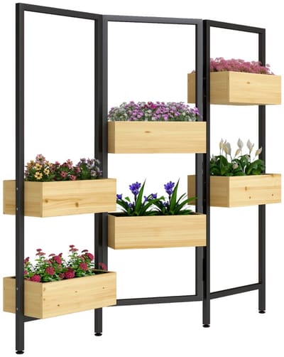 Plantenbak met Opklapbaar Klimrek - 6 Plantenbakken met Drainagegaten - Verhoogd Bloembak met Privacyscherm - Tuinrek - Tuinbed - Plantenrek - Tuinbak - voor Bloemen, Fruit, Groenten & Kruiden - Staal