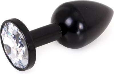 Kiotos - Zwarte Aluminium Buttplug - Wit Sierkristal