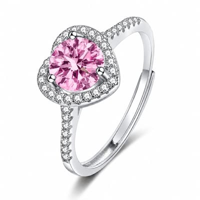 Matthew Studio® Dames Hart Ring met Roze Zirkonia - Ring - 925 Zilver - Verstelbaar - Zilverkleurig