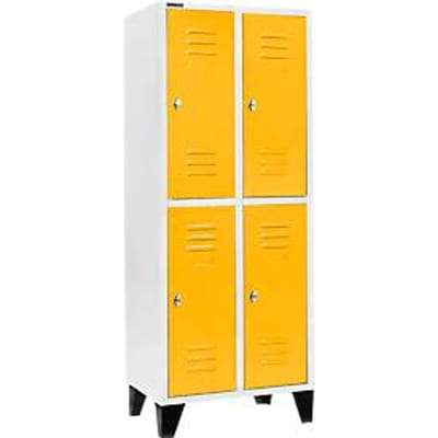 Schäfer Shop Select Kledinglocker met 2 x 2 compartimenten, 400 mm, met poten, draaigrendelslot, Deur koolzaadgeel