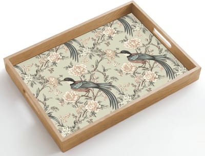 Dienblad hout 50x35 cm - Schootdienblad - Bloem - Vogel - Kleurrijk - Borrelplank rechthoek - Plateau dienbladen