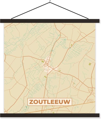 Posterhanger incl. Poster 60x60 cm - Schoolplaat - Zoutleeuw - België - Plattegrond - Stadskaart - Kaart - Textielposter - Zwarte latten - Stadskaart