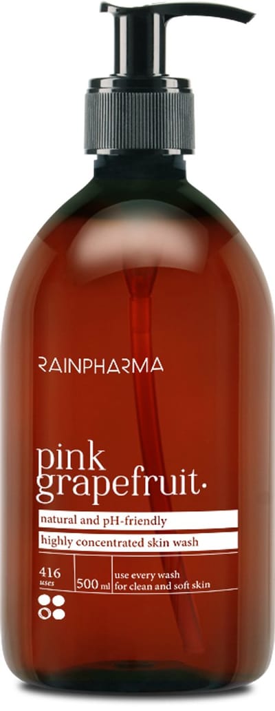 RainPharma Skin Wash Pink Grapefruit 1000 ml – Natuurlijke Douchegel – pH 5.5 – Geconcentreerde Body Wash – Goed voor 1 jaar – 1 Pomp per wasbeurt – Citrus Huidverzorging – Zonder zeep – Grootverpakking Navulling