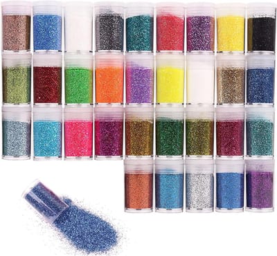 32 kleuren glitterpoeder voor knutselen - pailletten voor kostuums, kaarten, papier, make-up