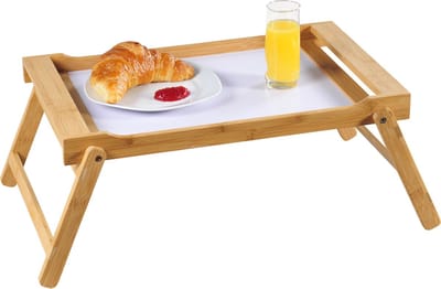 Kesper Bamboe houten dienblad - 33 x 55 cm - met inklapbare poten - Ontbijt op bed - Serveerbladen/dienbladen van hout
