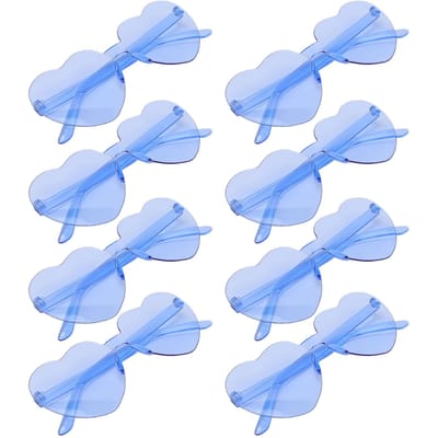 8 Paires de Lunettes de Soleil Cœur Lentille PC Nouveauté Sans Monture Forme Cœur pour Femmes Fête à la Plage Bleu bleu