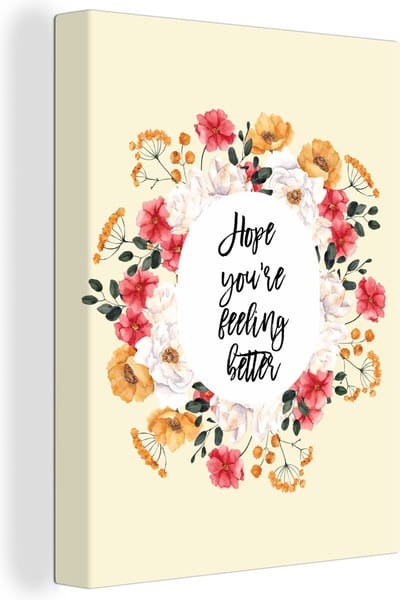 Canvas Schilderij Sterkte - Quote - Bloemen - Hope - 30x40 cm - Wanddecoratie