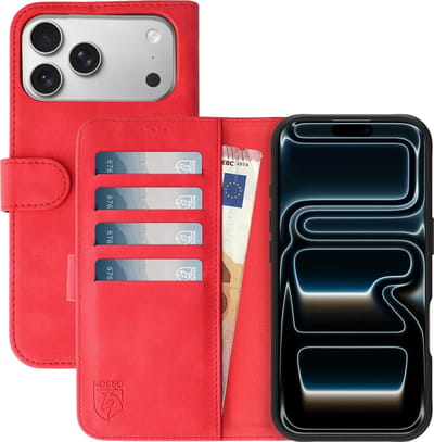 Rosso Element Geschikt voor Apple iPhone 17 Pro Max | Wallet Book Case | Portemonnee Hoesje | 3 Pasjes | Magneetsluiting | Stand Functie | Rood