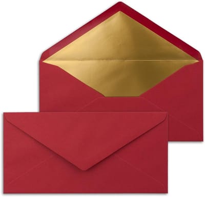 DIN lang enveloppen - Wenskaarten enveloppen - Feestelijke post versturen - Goud metallic voering - 110 x 220 mm - Donkerrood
