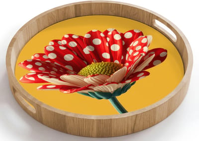 Dienblad rond 40x40 cm - Schootdienblad hout - Bloem - Rood - Stippen - Borrelplank rechthoek - Plateau houten dienbladen