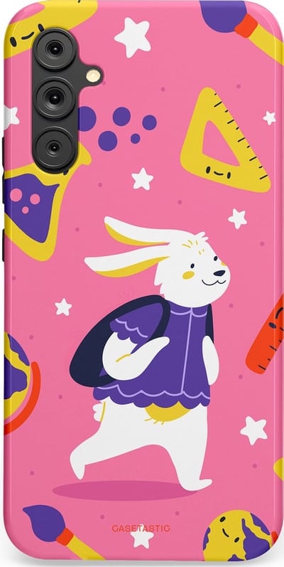 Casetastic hoesje geschikt voor Samsung Galaxy A34 (2023) 5G - Dubbellaagse bescherming - Slimme konijnensprongen - Fashion Case - Koraal Geel Roze