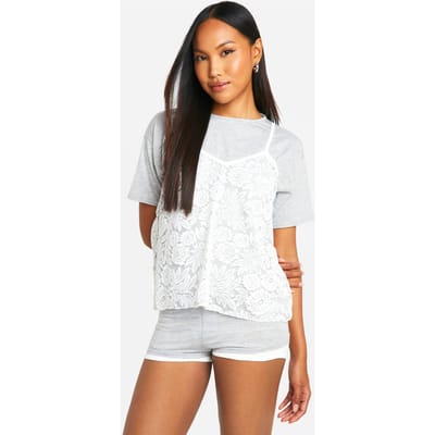 boohoo Dames T-shirt met kantenlaag | Grijze Mergel | Maat: 36