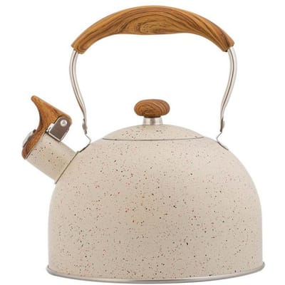 Bouilloire à thé sifflante fantaisie en acier inoxydable avec poignée en bois Théière sifflante Bouilloire à eau classique pour toutes les cuisinières Vert menthe