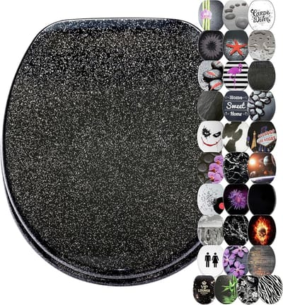 Luxe Houten WC-Bril in Glitter Zwart - Stabiliteit en Comfort