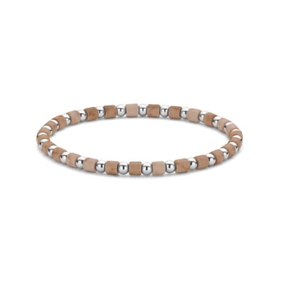 Frank 1967 7FB-0690 Kralen Armband 4mm - Rode Netwerk Steen - Staal - Rekbaar - 19cm - Oranje
