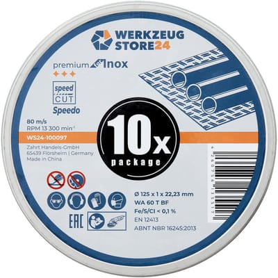 WS24 10x Speciale slijpschijf 125 x 1 x 22 FastCut Inox in metalen doos - WS24-100097
