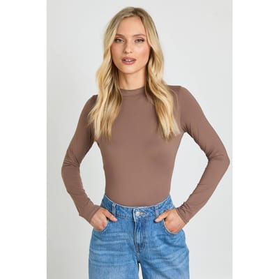boohoo Dames Petite Tweede Huid Coltrui Bodysuit Met Lange Mouwen | Mokka | Maat: 38