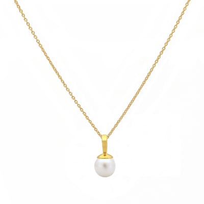 ARLIZI 2270 Ketting wit zoetwaterparel hanger - verguld - 44 cm