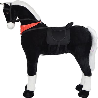 Pink Papaya Reuzen XXL Paard voor Kinderen - Amadeus - 125cm Pluchen Paard - Bijna Levensgroot Speelgoed Paard om op te Rijden en Zitten - tot 100 kg Belastbaar - Maakt Geluiden - met Kleine Borstel