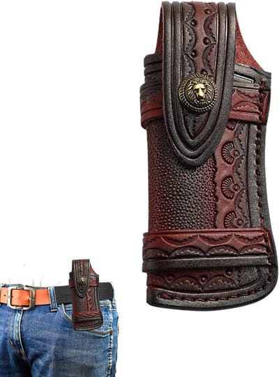 Vouwmes Tas voor 5.1 Inch Messen - Draagbaar en Compact - Met Riemlus - Bruin - Unisex - Ideaal voor Outdoor en Kamperen
