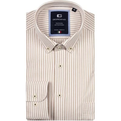 Giordano - Overhemd Beige Giordano Brando Long Sleeve Button Down Soft Washed Oxford Gingham Stripe Lange Mouw Overhemd Beige 527107